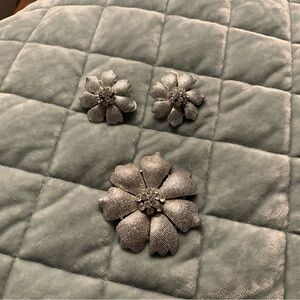 Lower Price! Elegant Silver Flower Brooch and Earrings Set